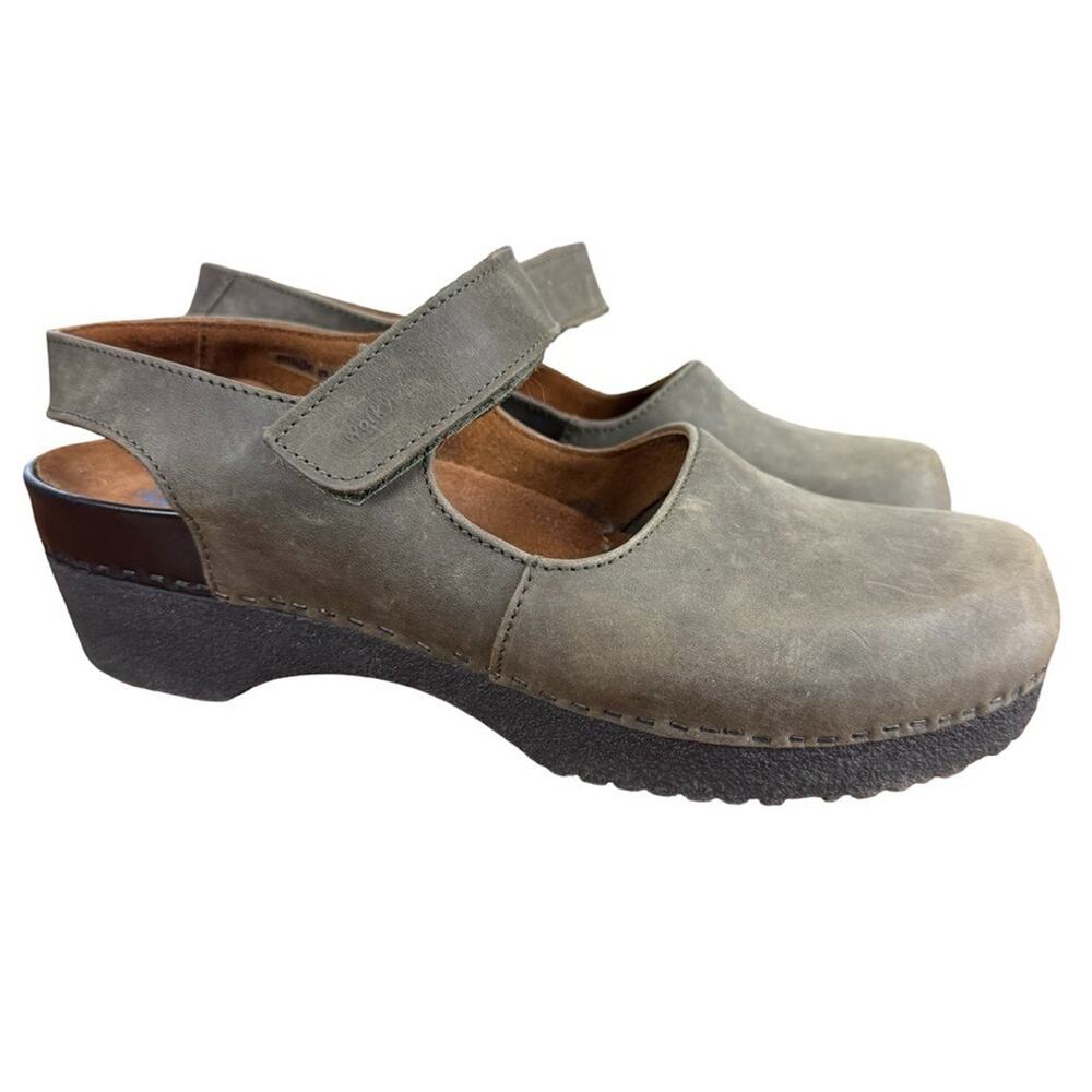 Wolky Strap Cloggy Mary Jane Nubuck Leather Clogs Comfort Shoes Olive 41 / 9.5